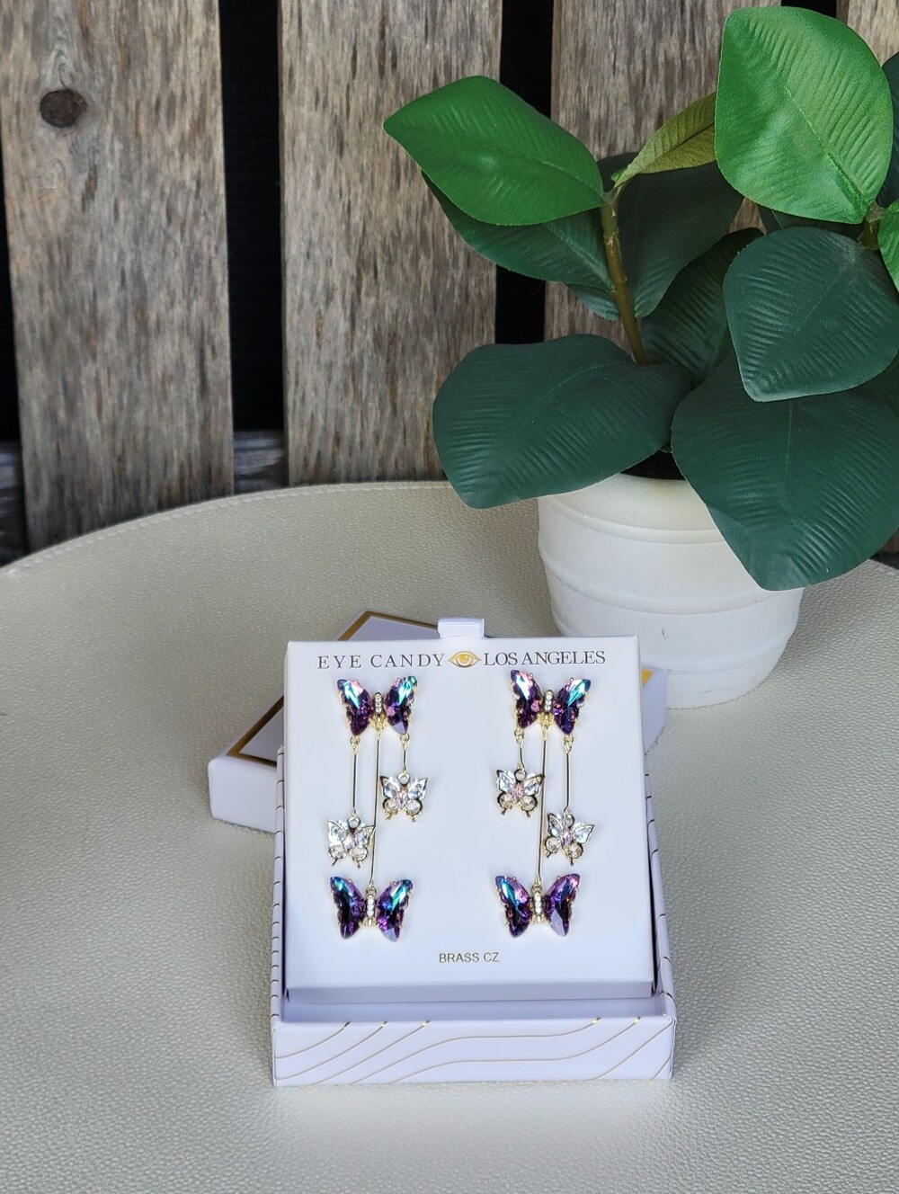 eye candy Purple Iridescent & Gold Butterfly Drop Earrings - Picture 5 of 5